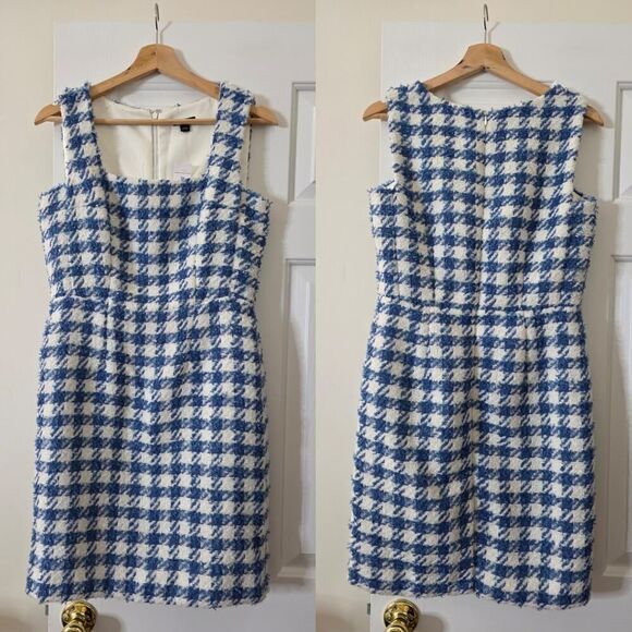 Ann taylor Blue Tweed Square Neck Shift Dress 4 NWT - Picture 3 of 10